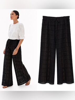 NWT Jade by Johnny Was Crochet Wide Leg Lounge Pants 2X Black Boho